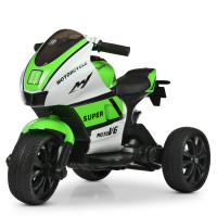 Мотоцикл M 4135EL-1-5, 2 мотора 25 W, 2 аккумулятора 6 V 4 AH, MP3, светящиеся колеса-EVA, музыка, свет, кожаные сиденья, зелено-белый